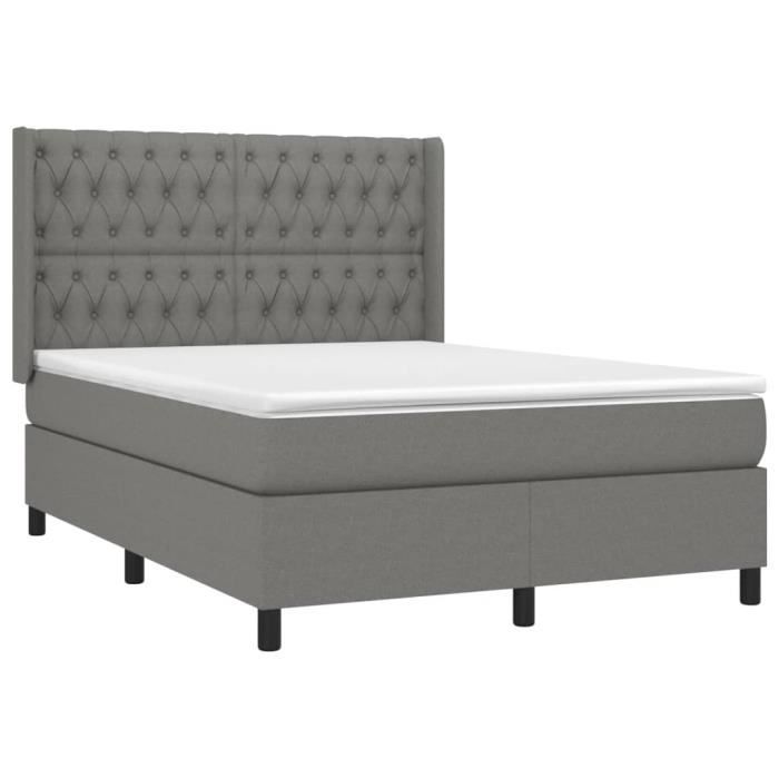 3131666 vidaXL Lit à sommier tapissier avec matelas Gris foncé 140x190cm Tissu