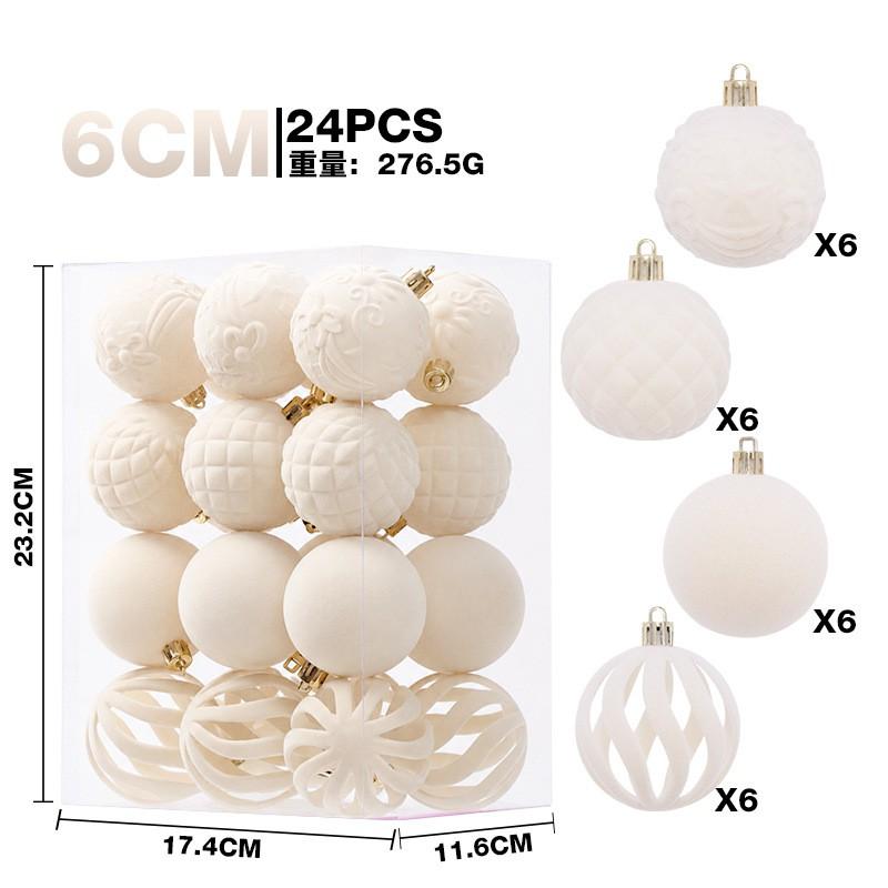 24pcs 6cm Flocked Christmas Ornament Balls Tree Decoration - Modern Minimalist Holiday Decor In Green Ivory Pink Camel