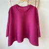 Women Pleated Round Neck Blouse 3/4 Sleeve Loose Casual T-Shirt Solid Color Stretch Pleats Top Daily Wear Shirt