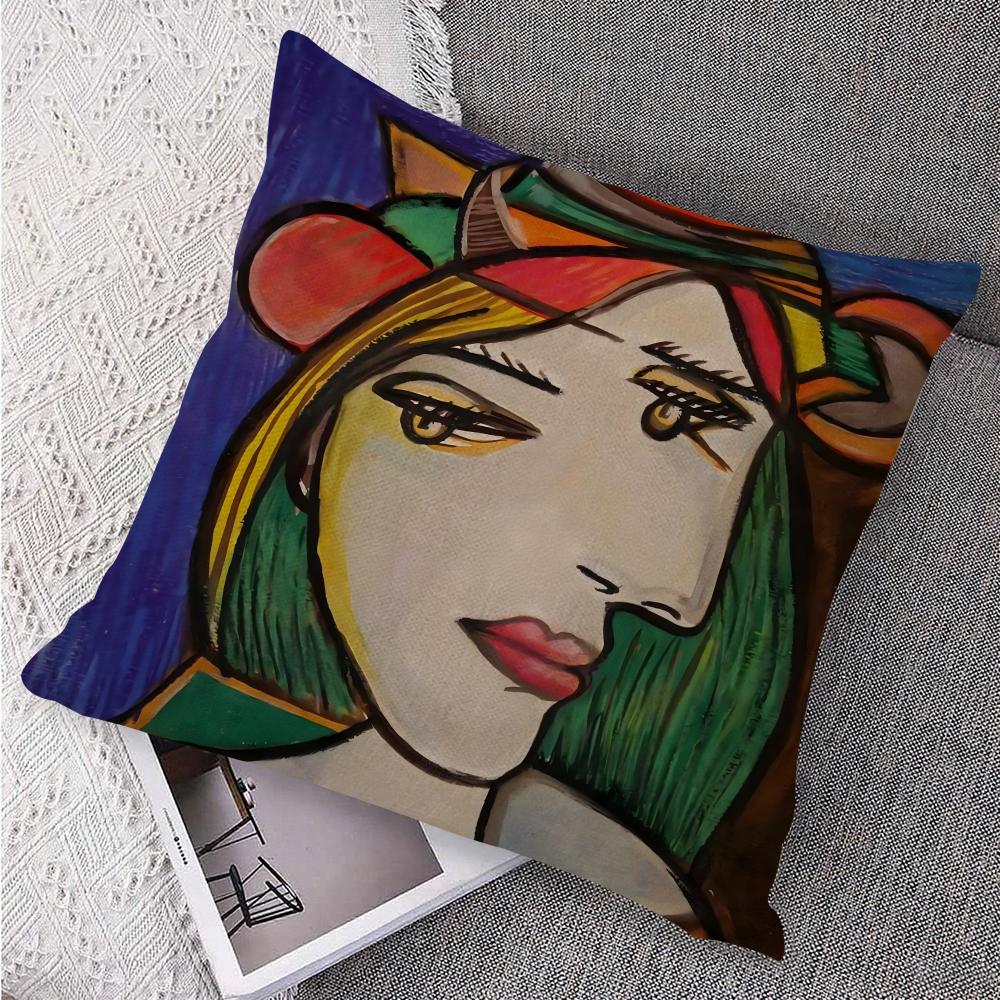 Berühmter Künstler P-Picasso Kissenbezug Natürlicher Leinen Bio-Stoff Doppelseitiger Druck Sofa Heimdekoration Geschenk Kissenhülle