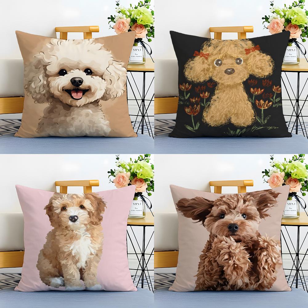 Elegant Simple Daily Toy Poodle Fruits Cushion Cover Linen Pillowcase Soft for Sofa Bed Home Room Decor