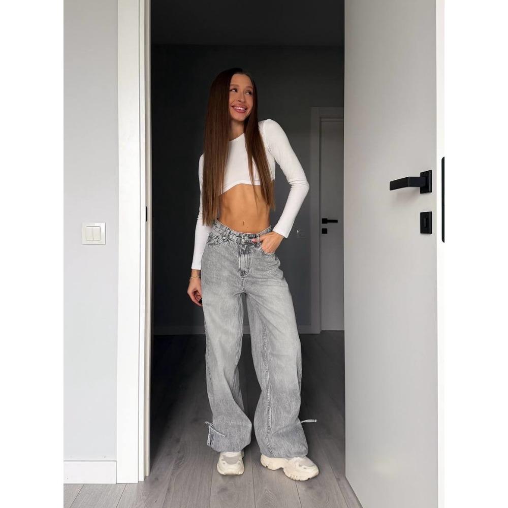 Street Harajuku old washed water straight jeans women s autumn splicing bow lace-up high-waisted trousers women S