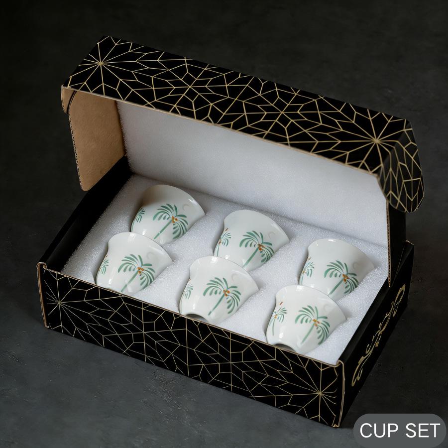 Set von 6 Arabischen Keramik-Kaffeetassen (70ml) - Mini Kava Design in Grün und Grau