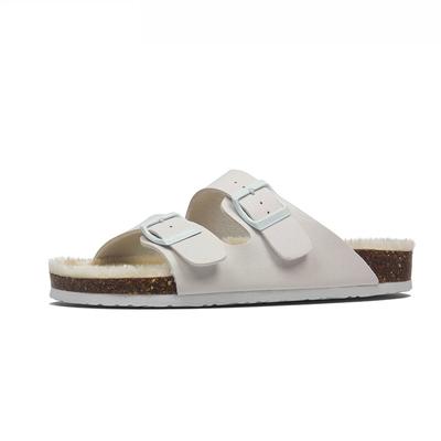 2024 Winter Warm Wool Cashmere Cork Slippers Sandals Casual Double Buckle Clogs Sandalias Women Men Slipper Plus Size 35-45