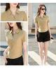 Korean-Style Elegant High-Waisted Slimming Summer Lapel Button T-Shirt