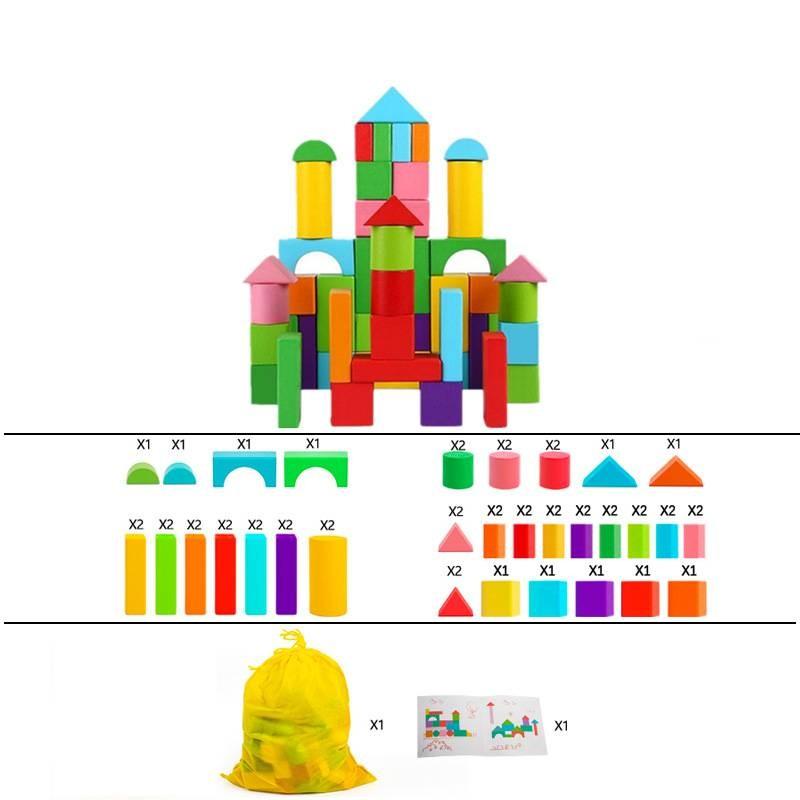 Colored Large Particle Wooden Blocks Kids Early Learning Educational Shape Toys