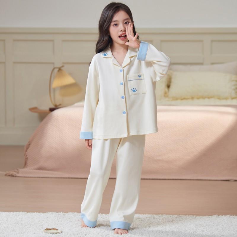 Girls Cotton Long Sleeve Pajama Set Cartoon Print Hooded Sleepwear Home Outfit Fall