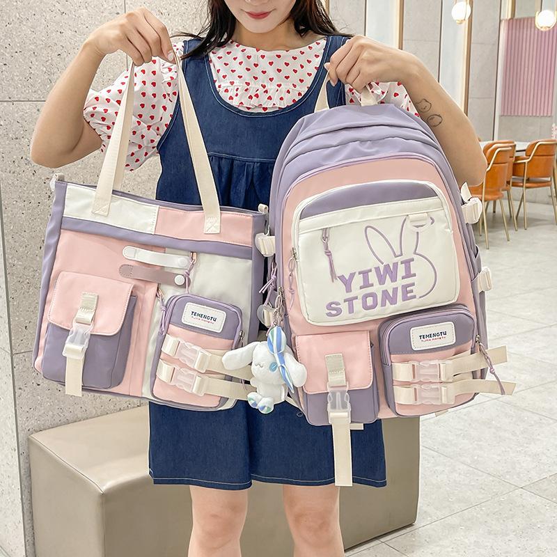 Cute versatile color matching schoolbag backpack new campus contrasting color middle and high school students large-capacity backpack