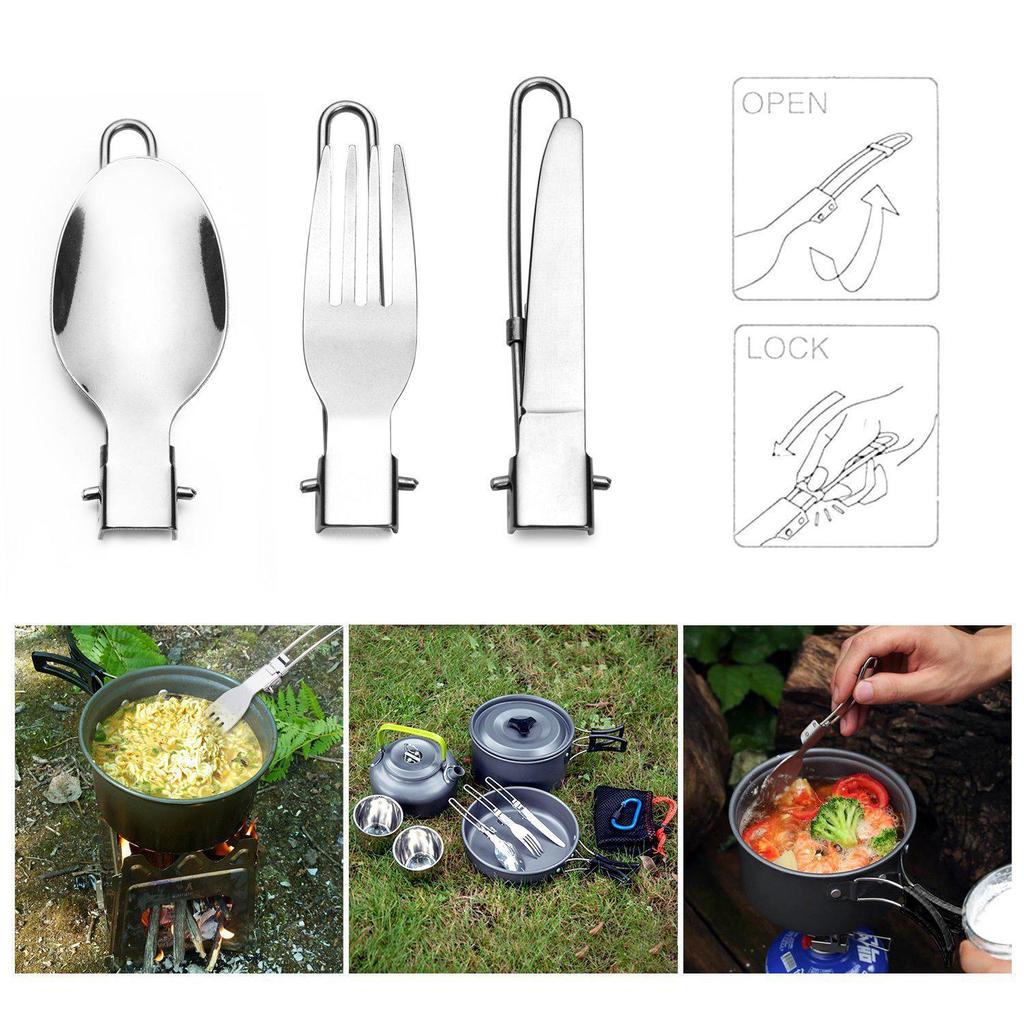 Portable Stainless Steel Foldable Camping Cutlery Set: Knife, Fork & Spoon