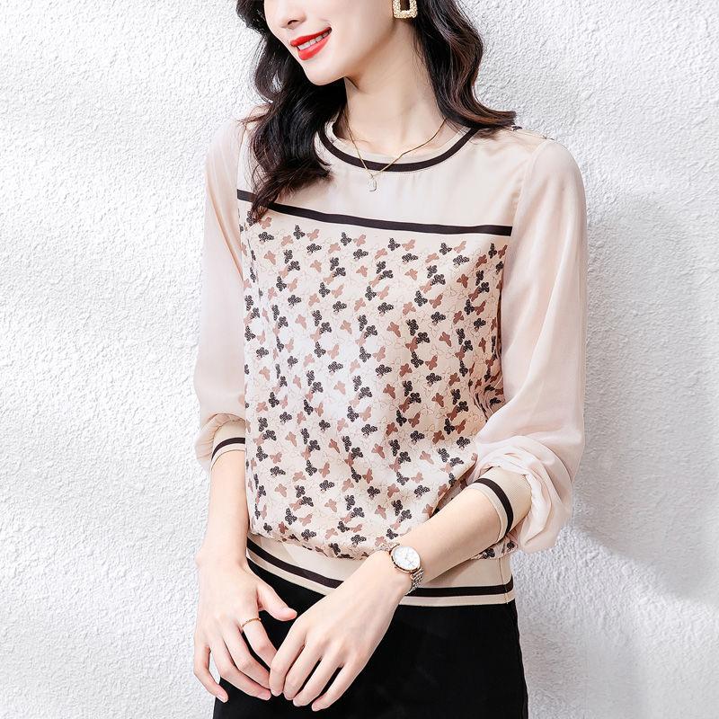 

Винтажная футболка с принтом бабочки, сшивная, весна-осень, с длинным рукавом, для работы, женская одежда, круглый вырез, корейские свободные пуловеры M