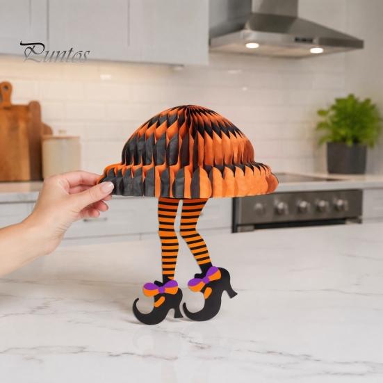 Halloween Festival Decor Honeycomb Witch Leg Ornament, Foldable Paper Indoor Party Props Hanging Decoration for Party, Holiday Home Outdoor