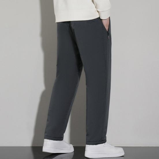 Zimní Pánské Kalhoty Středního Věku Zesílený Fleece Stahovací Šňůrka Elastický Pás Nadměrná Velikost Udržování Tepla Zip