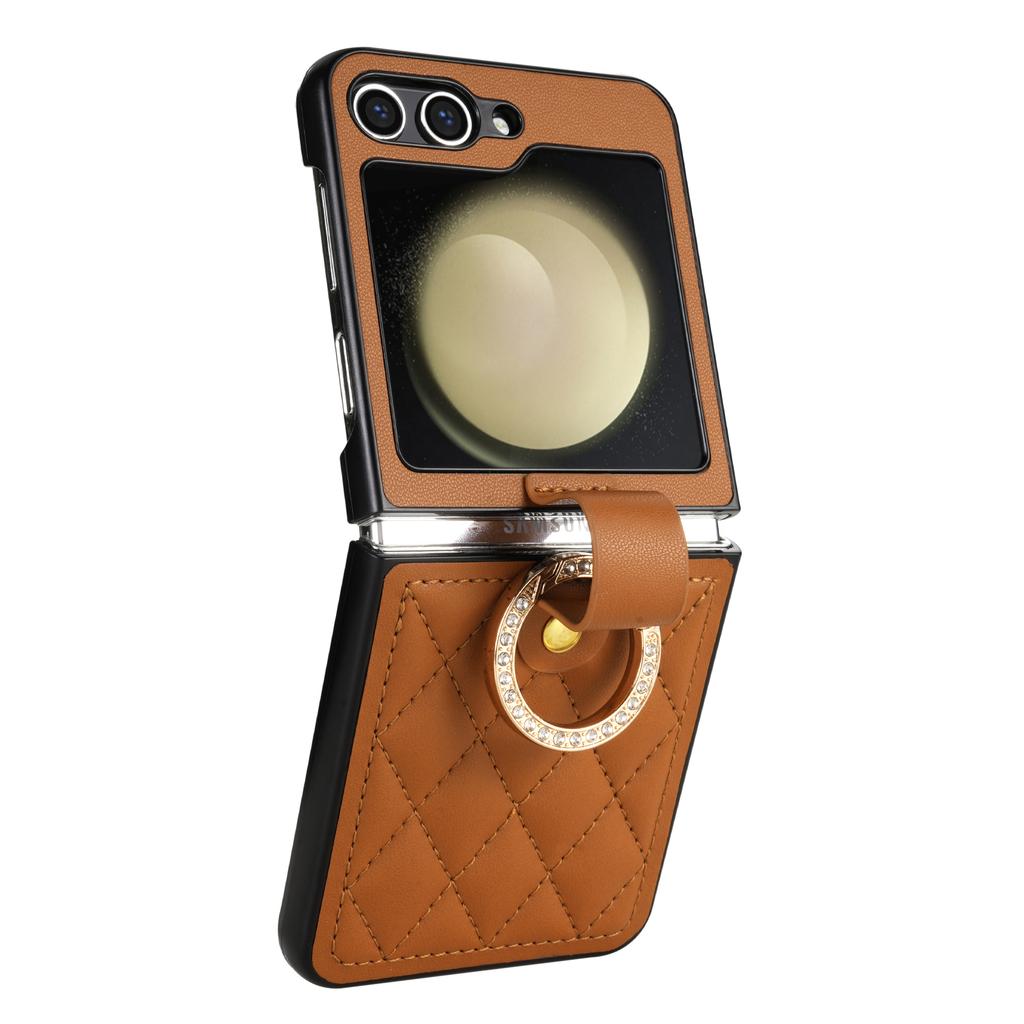 Luxury Ring Buckle Holder Leather Diamond Case For Samsung Galaxy Z Flip 6 5 4 3 5G Flip6 Flip5 Shockproof Phone Cover Fundas