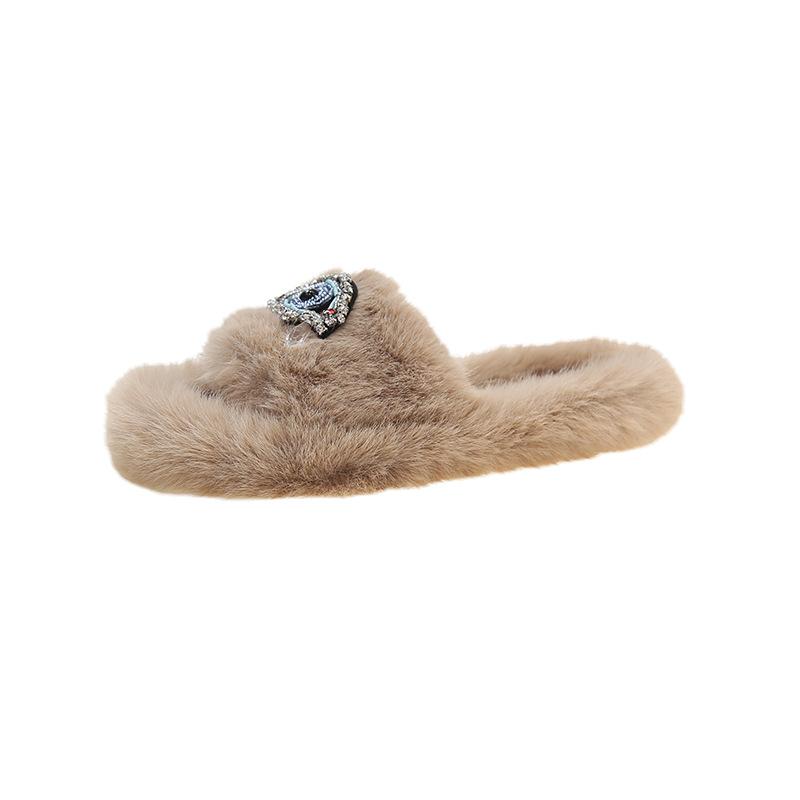 Fashion Women Winter Fashion Soft Warm New Comfort Flat Fur Slipper Outside Fluffy Slippers Indoor Soft Plush Shoe Women Luxury Slippers