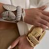 Ingemark Exaggerated Hip Hop Metal Scallop Knot Open Bangles Women Trend Vintage Gold Color Rhinestone Bracelet Men Jewelry