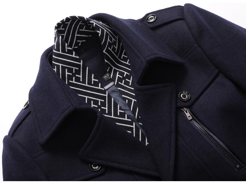 Men's Wool Trench Coat with Scarf Collar, Mid-Length