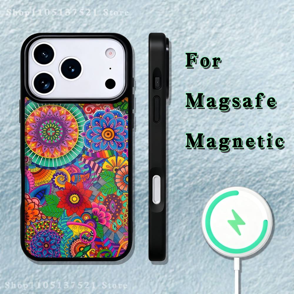 Mandala Art Colorful Phone Case  For iPhone 17,16,15,14,13,12,11,Pro,Max,Plus,Mini,SE4,E Magnetic Magsafe Wireless Charging