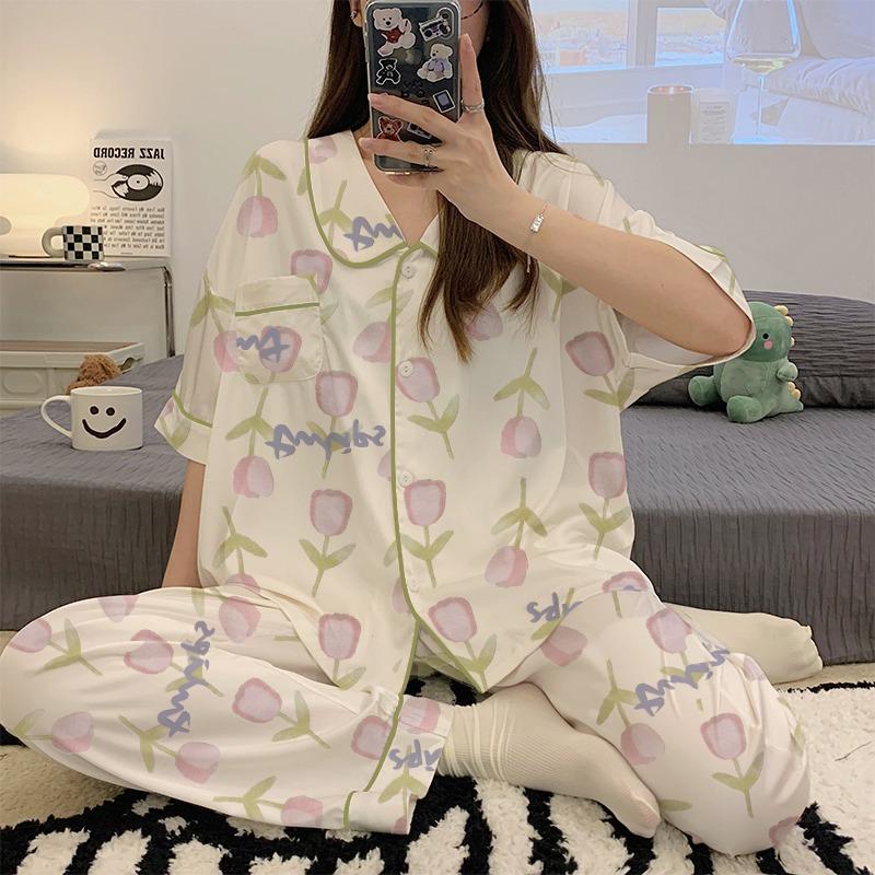 Cute Melody pajamas women's Japanese sweet cartoon style loungewear age-reducing girls cardigan short-sleeved set