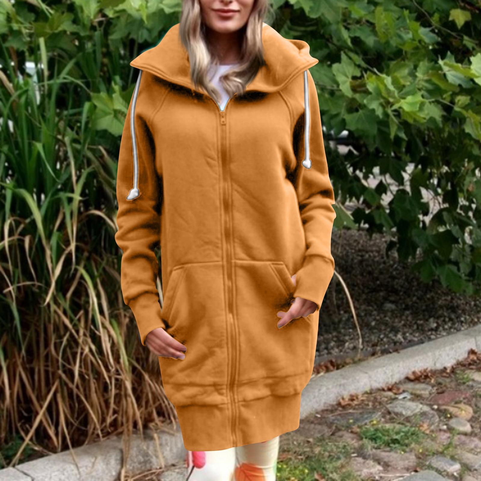 

Женская модная куртка Повседневный однотонный кардиган с длинными рукавами Худи Длинное пальто S жёлтый