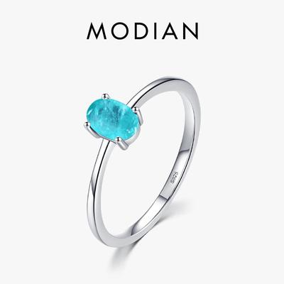 Modian 925 Sterling Silver Fashion Oval Finger Rings for Women Elegant Tourmaline Engagement Wedding Statement Jewelry
