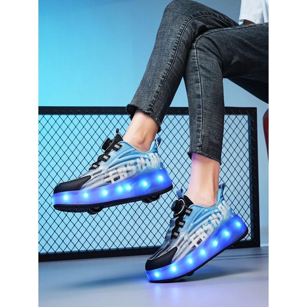 Champion Runaway Shoes Children Adult Rotating Buckle Double Wheel Removable Colorful Light Rechargeable Casual Roller Skates