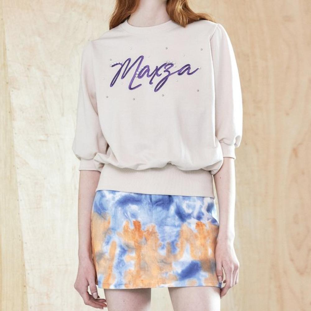 Maxza Pearl Stud Lettering Sweatshirt Zb05qt601 Blue/FREE