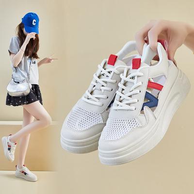 Summer Little White Shoes New Korean Version Ins Female Students Height Increase Hollow Mesh Breathable Casual Street Shot NK702