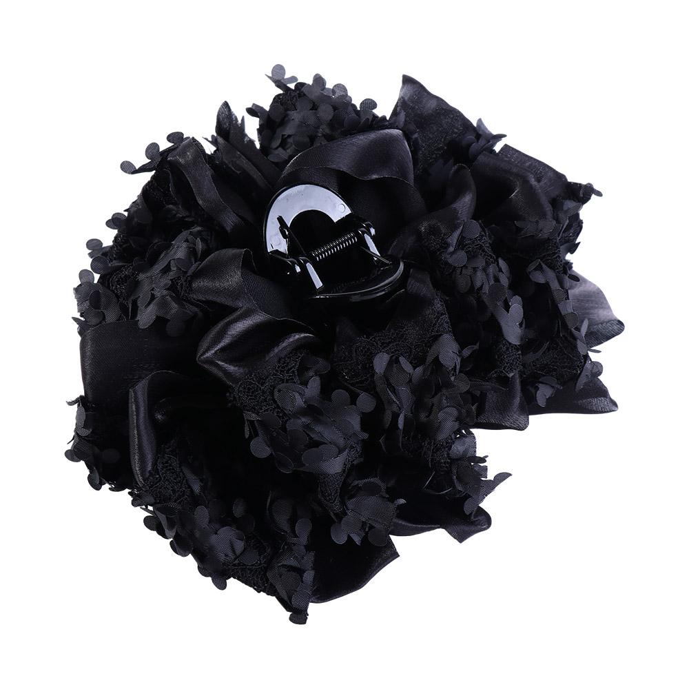 Korean Style Bow Bow Hair Claw Mesh Lace Hair Clips Multilayer Acrylic Shark Clip Party чёрный