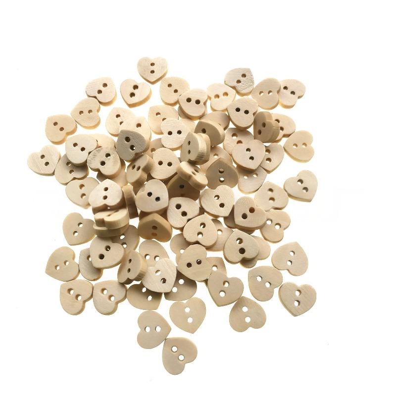 100PCS 12MM Wooden Holes Wood Love Heart Wooden Button, Clothes DIY Sewing Accessory Decor Sewing Buttons