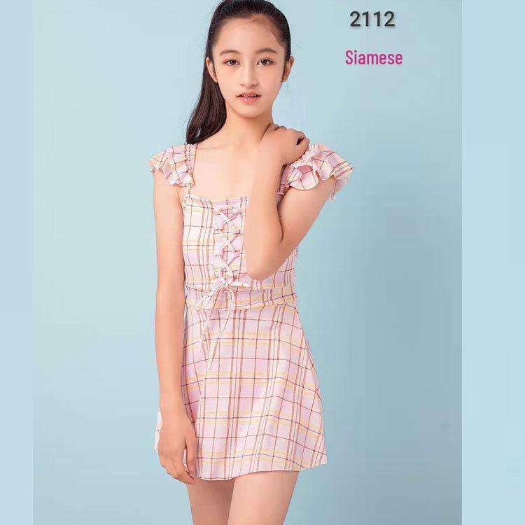 Children's One-Piece Plaid Swimsuit (Plus Size, 12-14 Years)