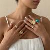 Bohemian Strand Goldfarben Ring Set für Damen Blume Muschel Seestern Muschel Türkis Stapelbarer Ring Sommerurlaub Schmuck Geschenk