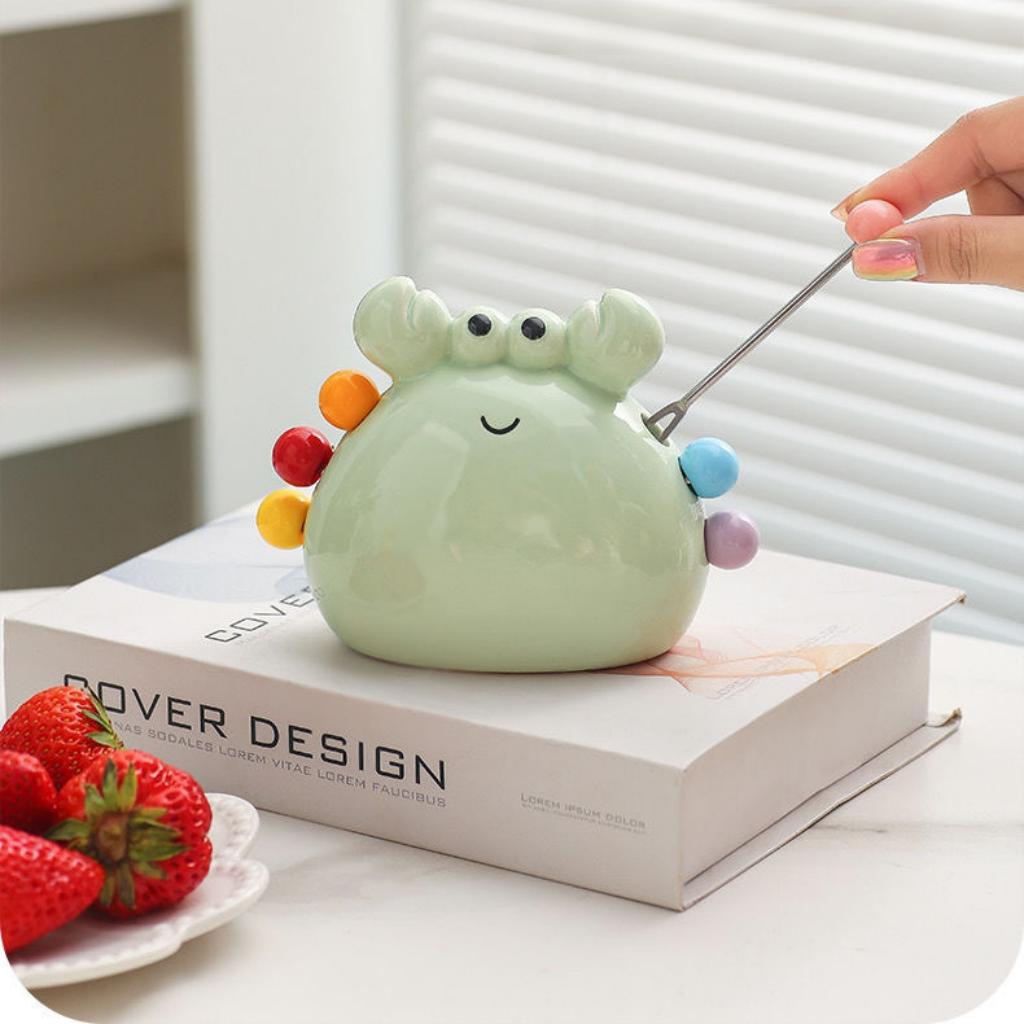Crab Shaped Fruit Forks Set - 12 Pcs Stainless Steel Dessert Forks with Safe Rounded Tips Jar for Party, Picnic, Snacks, Gift