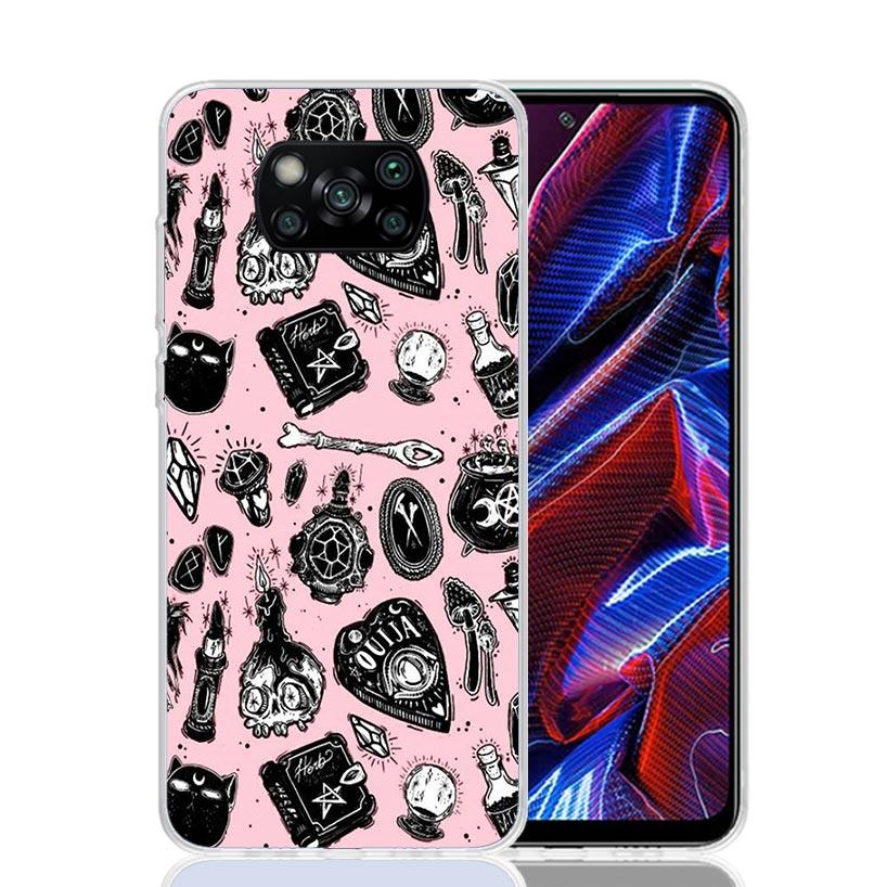 Pink Cat Skull Sorceress Witch Case Phone Cover for Xiaomi Redmi Note 10 9 9S 8 8T 7 5 Pro Mi 12T 11T 10T 9T 12 11 Lite A3 A2 Tr