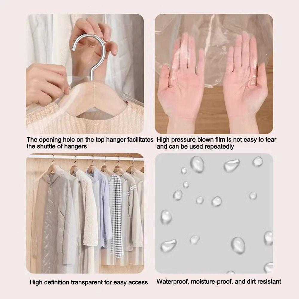 10Pcs Transparent Clothing Dust Bag PE Clothing Cover Durable Visible Suit Cover  Household