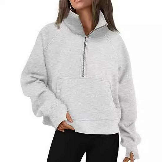 Women's Raglan Sleeve Fleece Loose Coat - Half-Zip Stand Collar Sweatshirt for Autumn and Winter