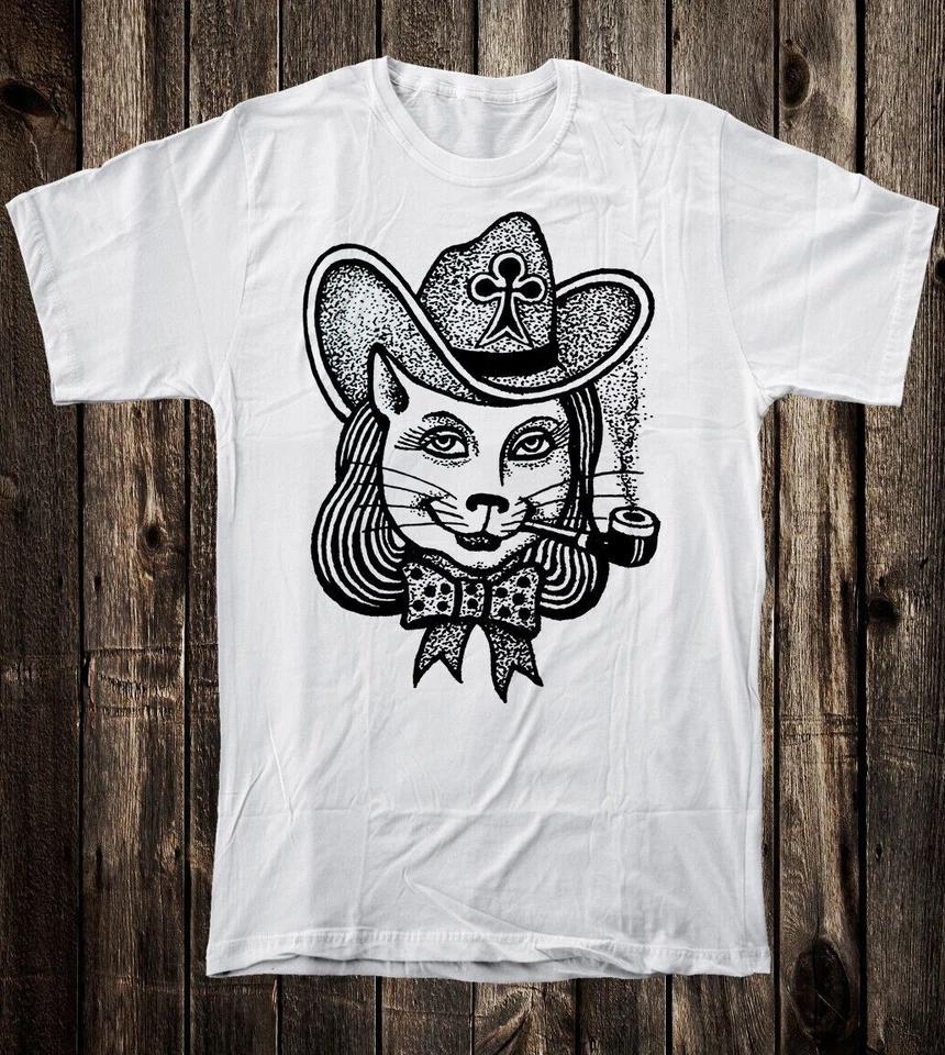 Unisex Cotton T Tee Shirt Russian Prison Tattoo Art Traditional Hooligan Cat S