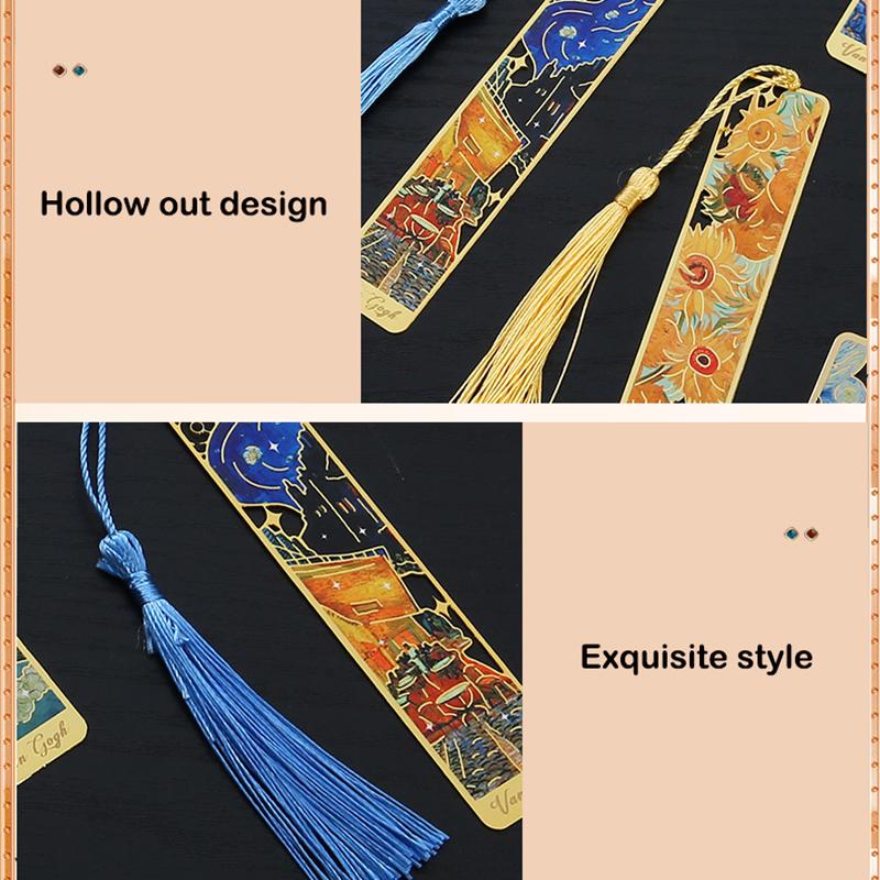 Retro Floral Painting Metal Bookmark Hollow Bronzing Bookmark With Tassel For Book Club Reader Writers Book Lovers Students