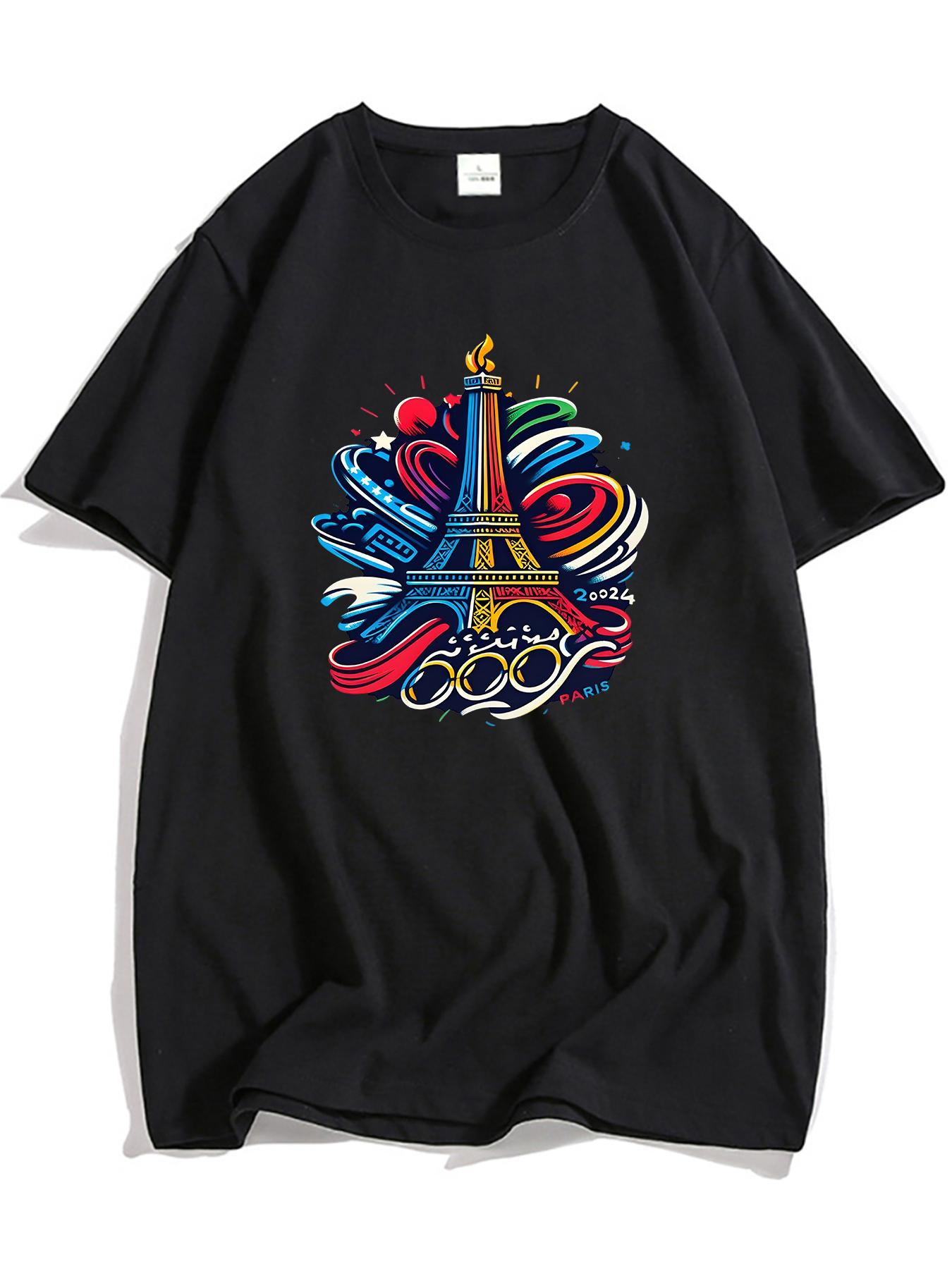 

Футболка с символикой Олимпийских игр в Париже 2024 года Футболки с символикой летних спортивных игр в Париже Футболки с графическим принтом Футболка с коротким рукавом и круглым вырезом для Олимпиады 2024 года L