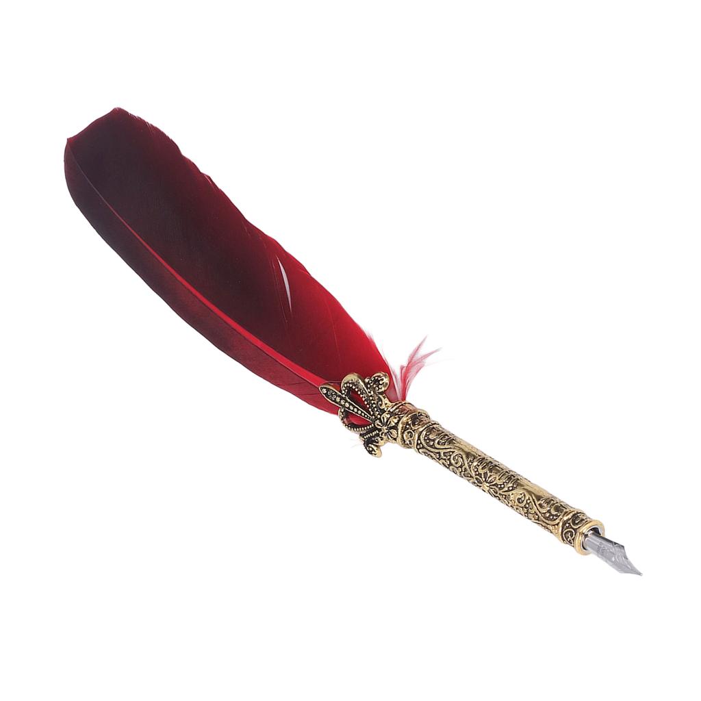 Quill Pen Zinc Alloy High Smoothness Elegant Colors European Retro Style Feather Pen for Writing Drawing Red