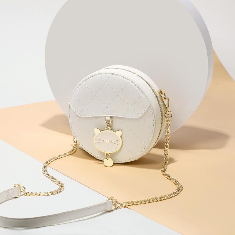 Cowhide Crossbody Bag High-end and Versatile Small Round Bag Light Luxury Shoulder Bag Fashion Chain Bag