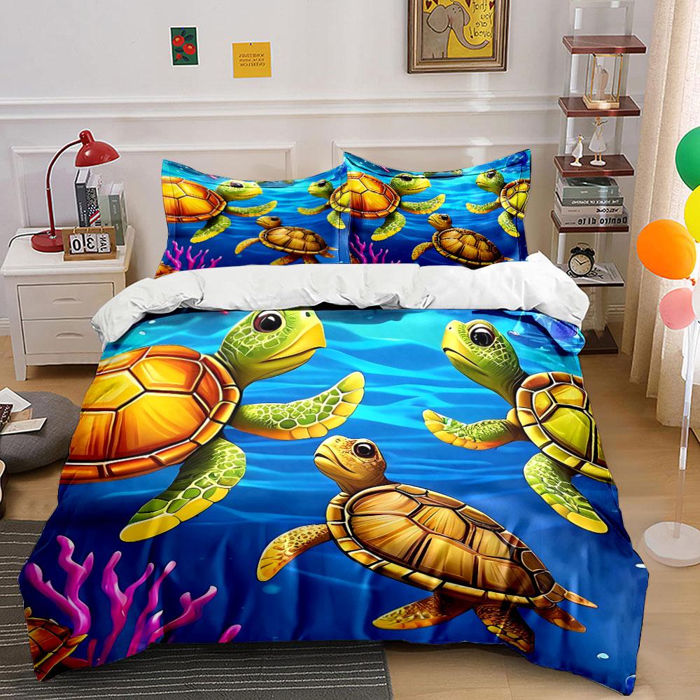 Colorful Sea Turtle Pattern Bedding Duvet Cover Set Duvet Cover Pillowcases (1*Duvet Cover 2*Pillowcases, Without Duvet Insert)