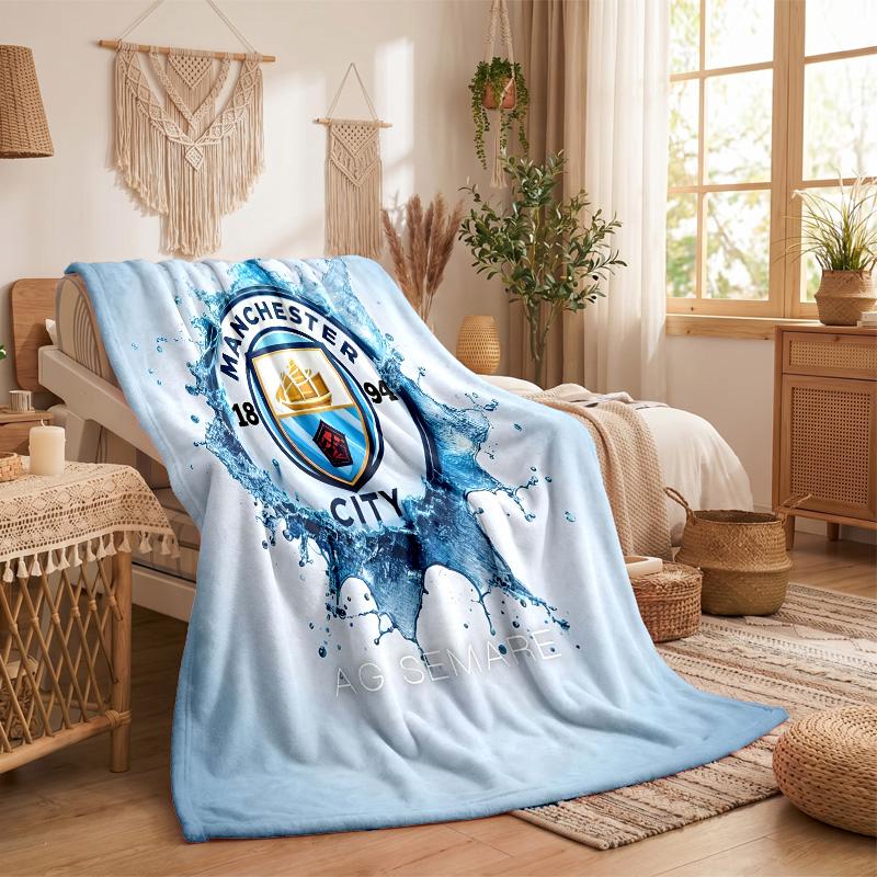 Manchester City Print Flannel Blanket Soft Warm Sofa Bed Throw Blanket For Home Office Bedroom