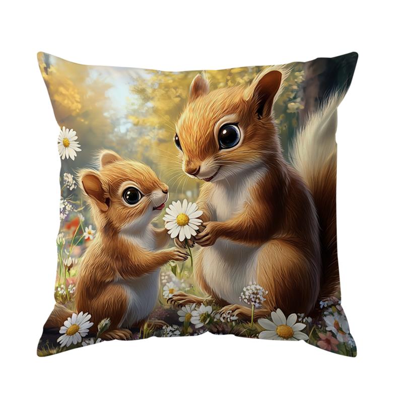 Eichhörnchen Blumen Gedruckte Dekorative Kissen Kissenbezug Polyester Kissenbezug Wurfkissen Sofadekoration Kissenbezug Zuhause