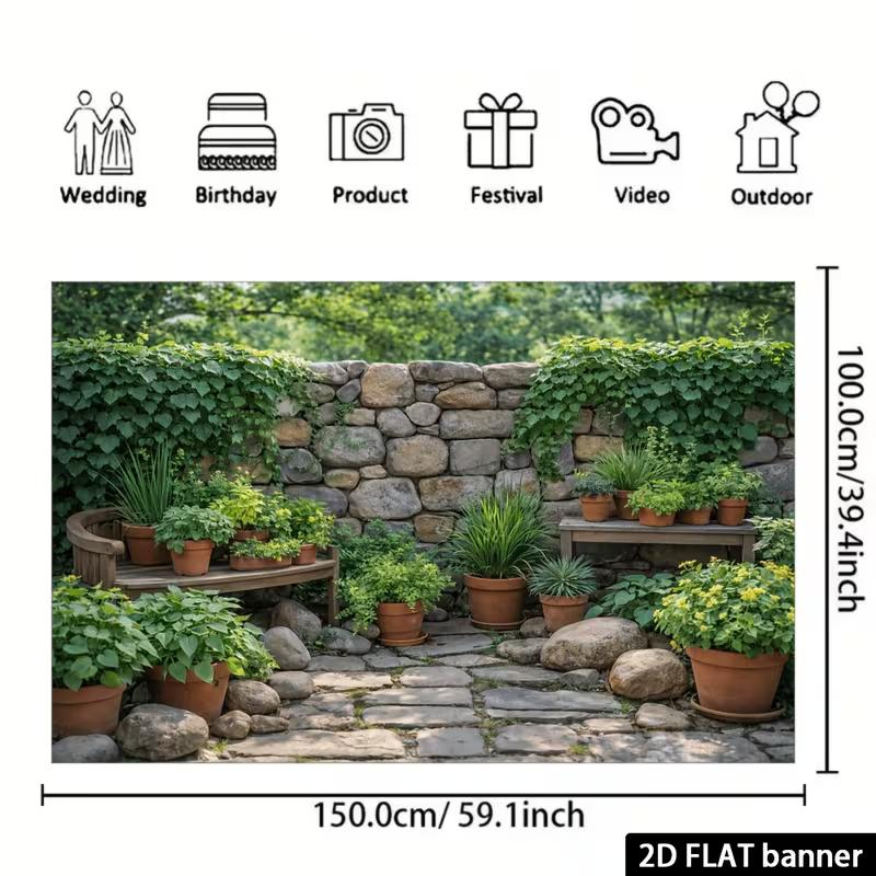 2D Stone Wall Courtyard Photography Background for Outdoor Decor