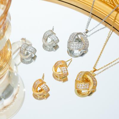 Women's New Trendy Earrings and Temperament Full Diamond Necklace Set