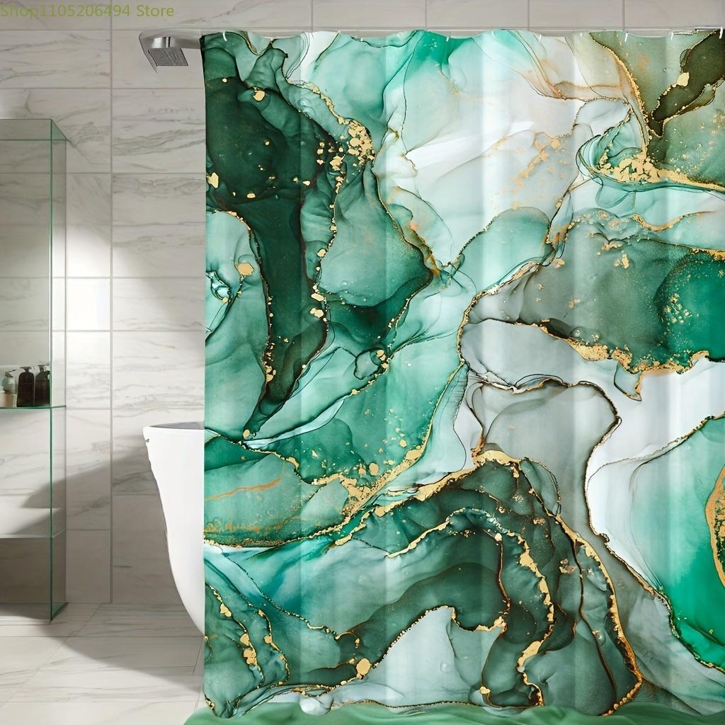 1pc Green Marble Pattern Shower Curtain, Gradient Bath Curtain, Pure Polyester Digital Print with 12 Plastic Hooks, 182.88*182