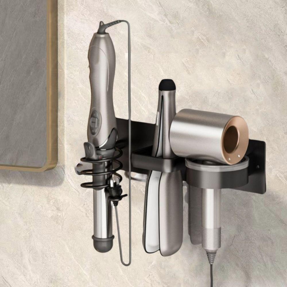 Aluminum Hair Dryer Holder 3 in 1 Toilet Blower Holder Practical Curling Iron Shelf  Bathroom
