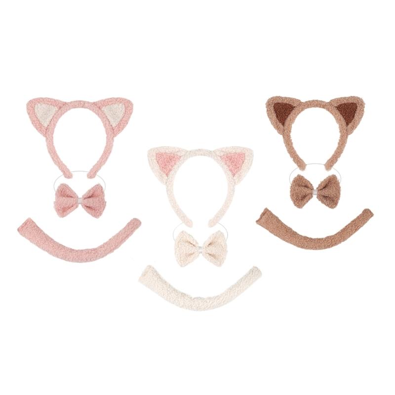 Katzen Kostüm Zubehör Katzen Ohren Stirnband Schwanz für Kinder Kleinkinder Halloween Cosplay Party Zubehör Tier Kostüm