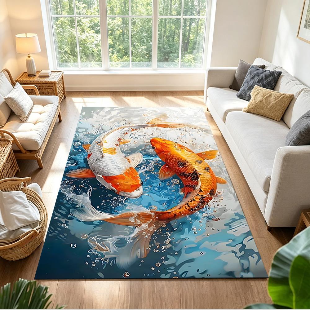 Koi-Fische und Kirschblüten Rutschfester Heimteppich Design für Wohnzimmer Schlafzimmer Büro Dekor Geschenk mit Lebendigem Muster und Bequem