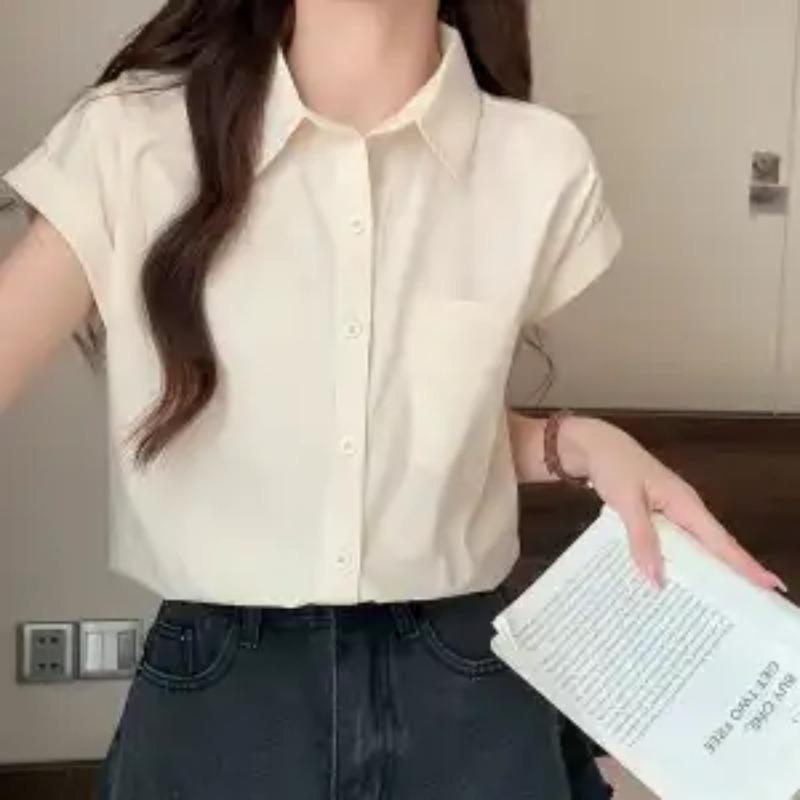 Solid Collar Sleeveless Blouse Women's Summer Loose Design Anti-aging School Style Versatile Top